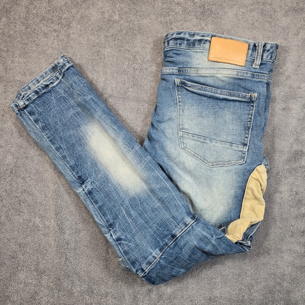 Smoke Rise Cargo Jeans Mens 36 Blue Distressed Streetwear Tactical Utility‎ SR91